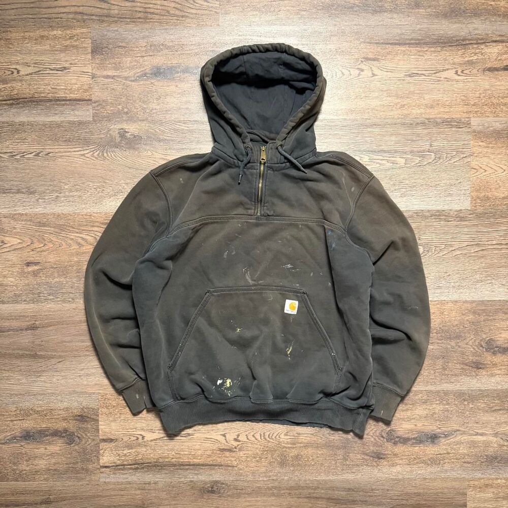 Crazy Paint Faded Smoked and Paint Splattered Carhartt Quarter Zip XL
